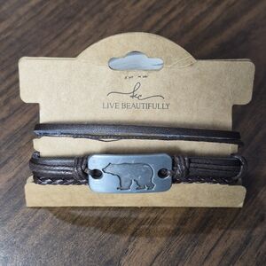 Men's Bear Plate Leather Bracelet